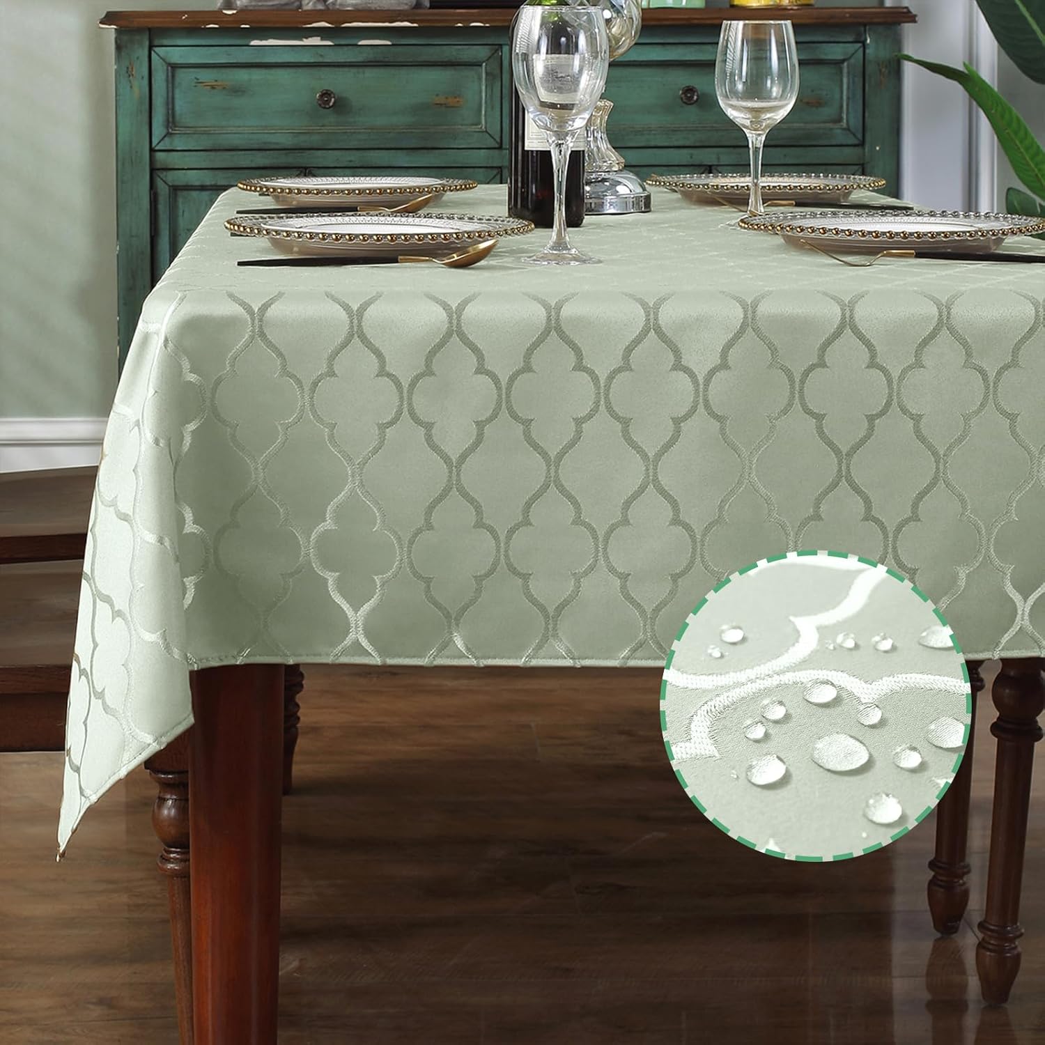 Jacquard Tablecloth Damask Fabric Table Cloth Water Resistant & Wrinkle Free Spillproof Polyester Table Cover for Kitchen Dining Tabletop (Rectangle/Oblong, 52" x 70" (4-6 Seats), Gray)