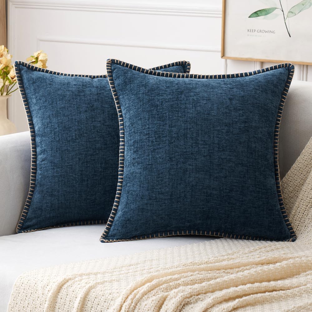 MIULEE Pack of 2 Couch Throw Pillow Covers 18x18 Inch Sage Green Farmhouse Decorative Pillow Covers with Stitched Edge Soft Chenille Solid Dyed Summer Pillow Covers for Sofa Bed Living Room