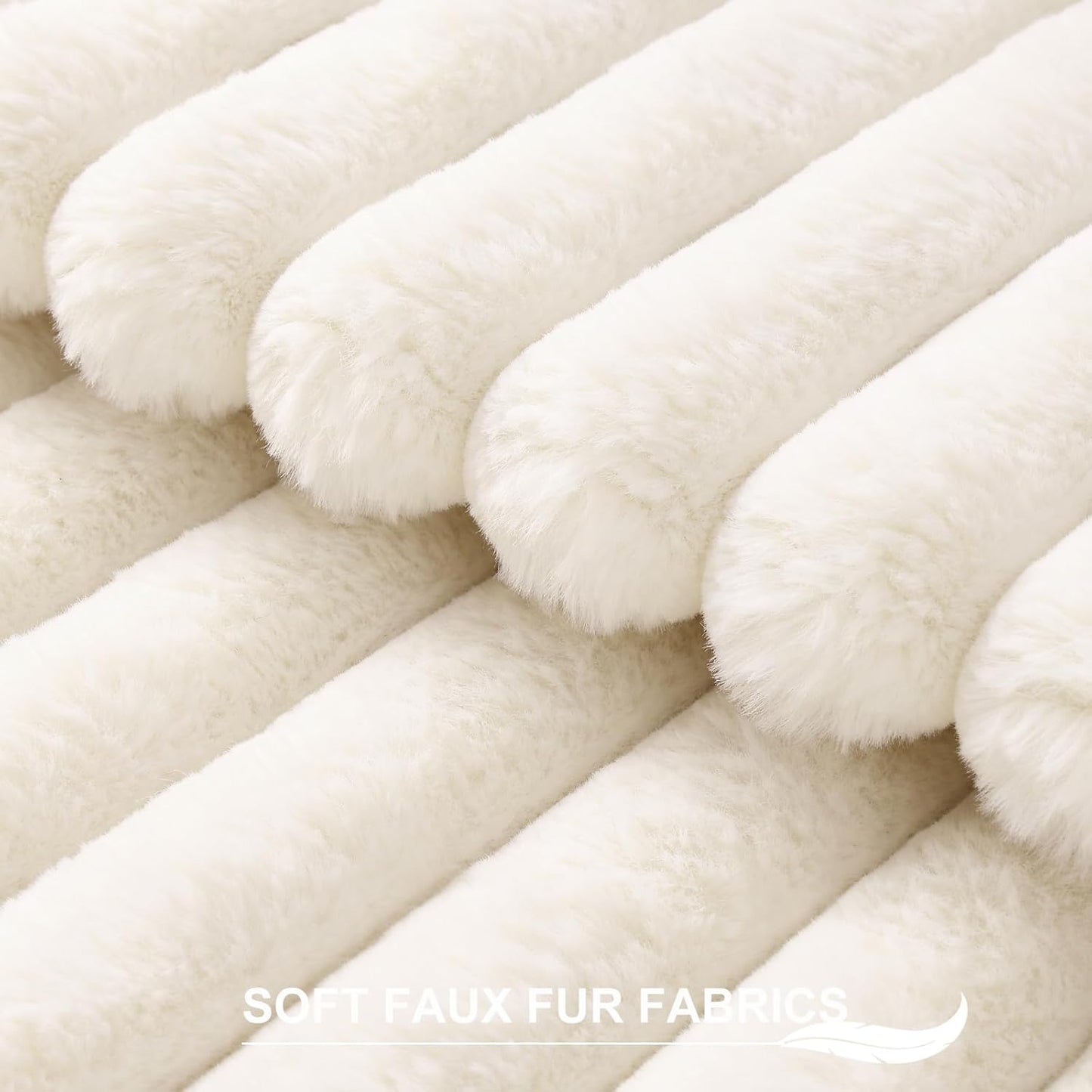 Pallene Faux Fur Plush Throw Pillow Covers 18x18 Set of 2, Luxury Soft Fluffy Striped Decorative Pillow Covers for Sofa, Couch, Living Room, Cream White