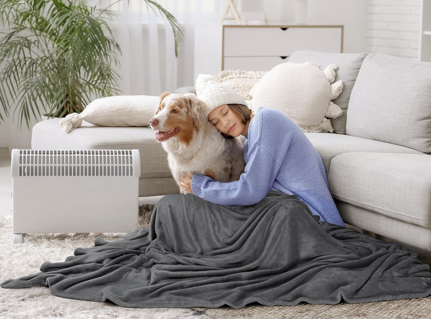 Bedding Fleece Blanket Queen Size Grey (90x90 Inches) Ultra Soft Warm Lightweight Microfiber Breathable Anti-Static Cozy Bed Blanket, All-Season Home Decor Gift for Men & Women