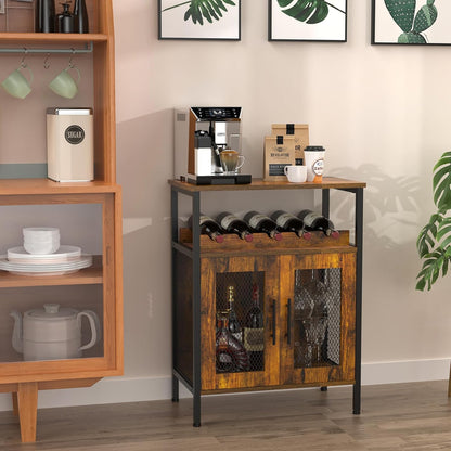 X-cosrack Wine Bar Rack Cabinet with Detachable Wine Rack, Coffee Barwith Glass Holder, Small Sideboard and Buffet Cabinet with Mesh Door, Rustic Brown(Patent Pending)
