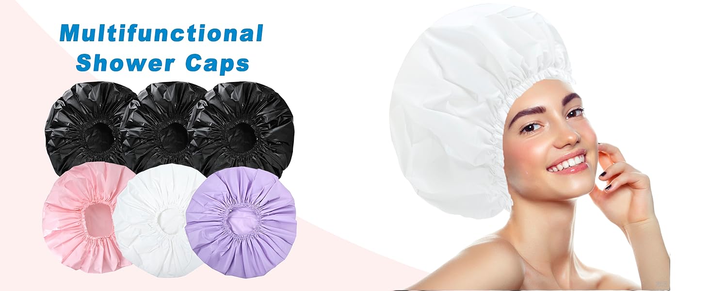 Super Jumbo Shower Cap 2 PCS Waterproof Shower Caps for Women, Extra Large Shower Cap, Reusable Super Large Bath Caps Hair Cap for Long Thick Curly Hair, Locs, Twist Braids - Black + White