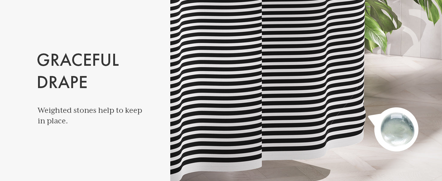 Shower Curtain, Washable Cloth Black Shower Curtain Sets with 12 Shower Curtain Hooks, Fabric Rustic Black and White Striped Curtain, Farmhouse Bathroom Curtains, 72x72 Inches