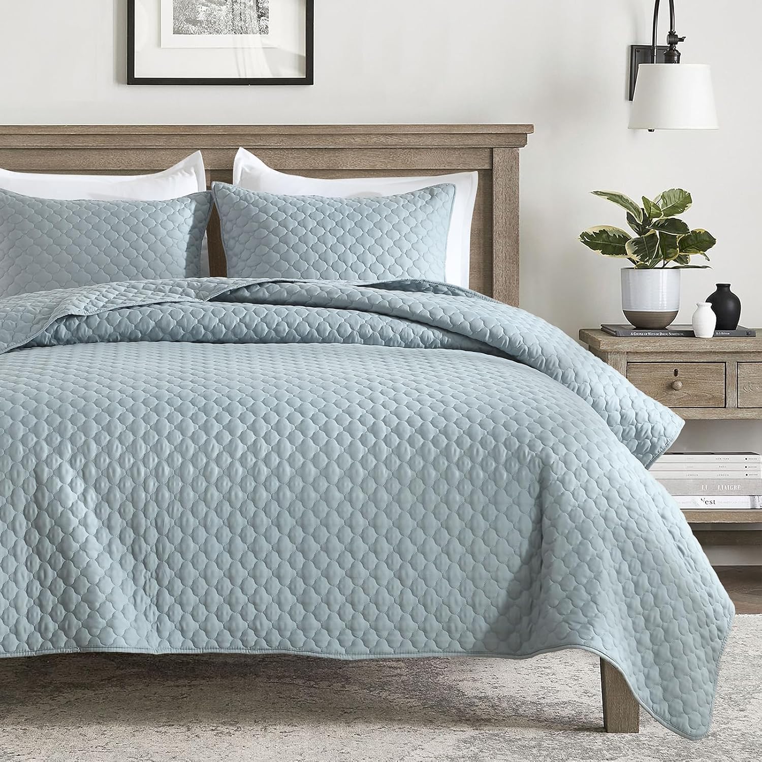 HOME Quilt Set Queen Size Navy Blue, Classic Geometric Diamond Stitched Pattern, Ultra Soft Microfiber Lightweight Bedding Bedspread Coverlet for All Season with 1 Quilt 2 Pillow Shams