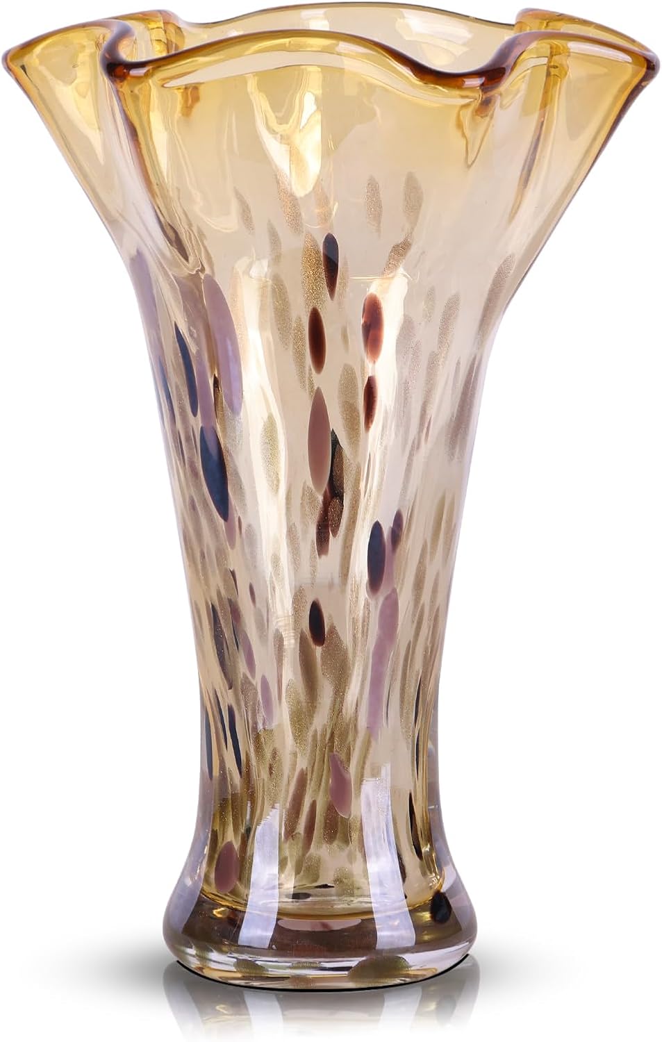 9.0" H Teal Glass Vases for Flowers, Unique Hand Blown Glass Vase Green Home Decor, Wide Mouth Colorful Flower Vase Centerpieces, for Living Room Table Bookshelf, Bathroom Office Shelf Decorative