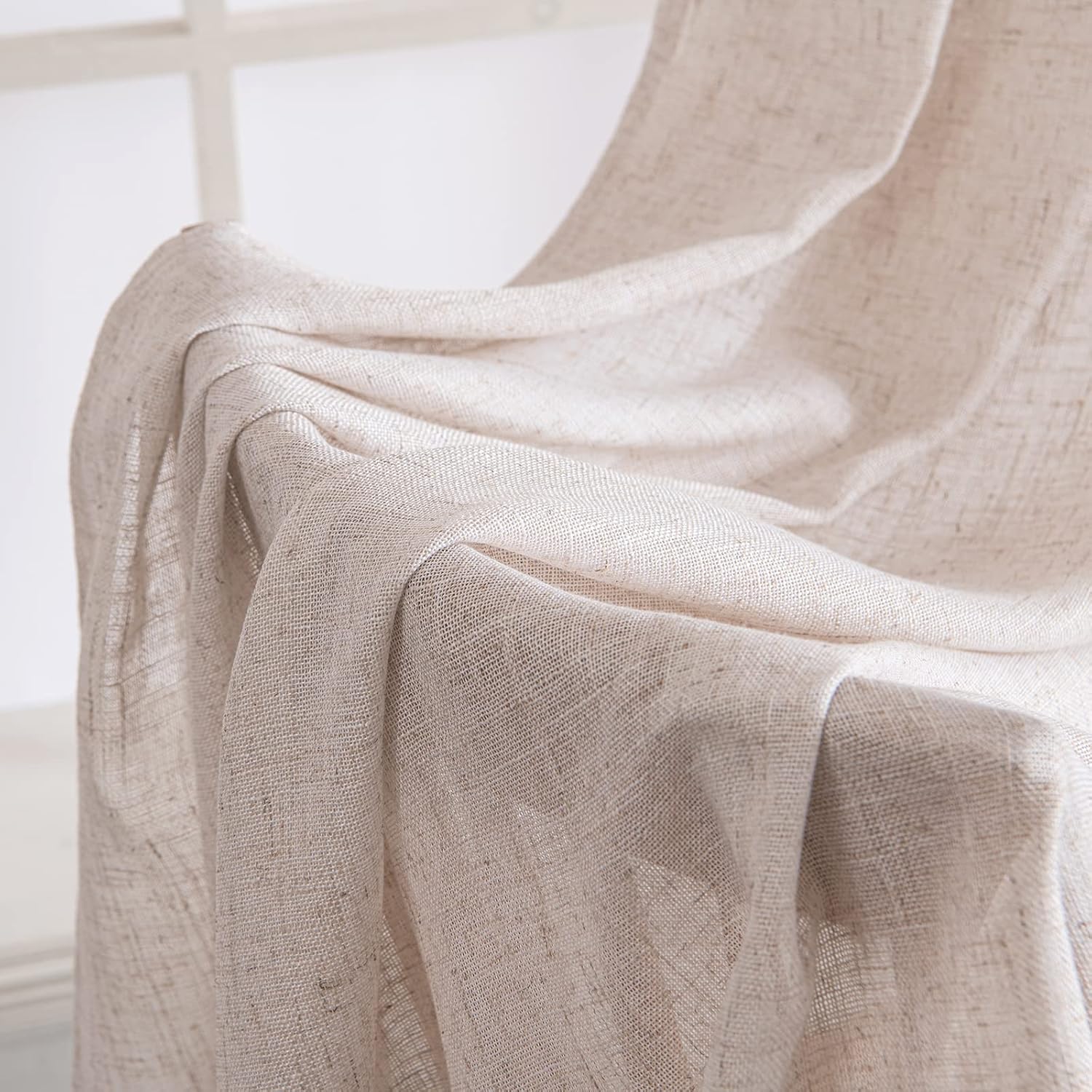 Natural White Linen Curtains 84 Inch Long for Bedroom Living Room, Soft Thick Linen Textured Window Drapes Semi Sheer Light Filtering Rod Pocket Back Tab Neutral Farmhouse Cream Ivory 2 Panels