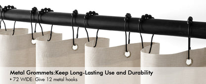 Beige Scalloped Shower Curtain Linen Textured with 12 Metal Hooks Cute Heavy Duty Washable Waterproof Neutral Thick Cloth Shower Curtains with Black Border for Bathroom Bathtub,W72*L72 Cream