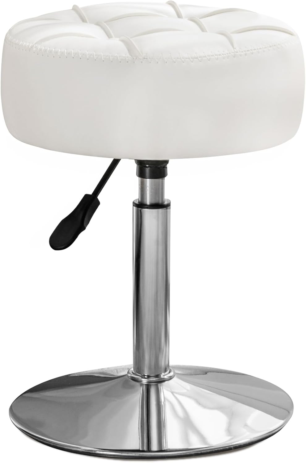 Adjustable Vanity Stool, 360 Swivel Chair for Makeup Room, White Faux Leather Stool for Bathroom & Living Room