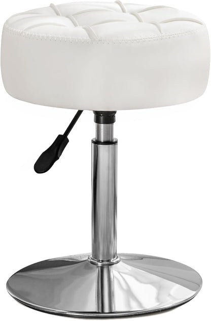 Adjustable Vanity Stool, 360 Swivel Chair for Makeup Room, White Faux Leather Stool for Bathroom & Living Room