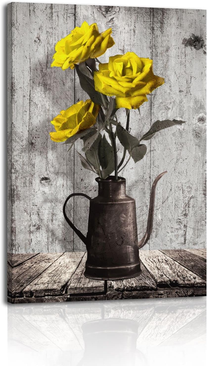 Rustic Sunflower Canvas Wall Art: Vintage Flower Picture Print Farmhouse Wall Decor - Floral Pot Decorative Poster Framed Artwork Decoration for Bedroom Home Office Ready to Hang 10" x 15"