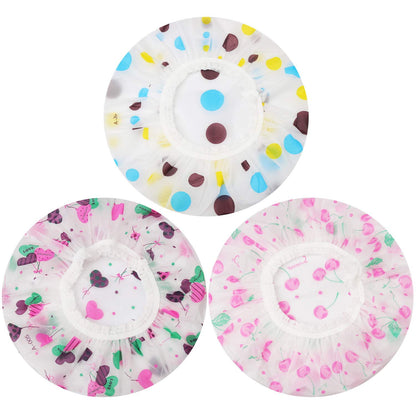 Shower Caps, 3 Pcs Plastic Reusable Shower Caps Elastic Band Bath Caps for Women Ladies Spa Salon