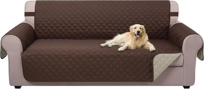 Reversible Sofa Cover Washable Couch Cover for Dogs Friendly with Elastic Straps Water Repellent Furniture Protector for 3 Cushion Couch (Sofa, Coffee/Beige)