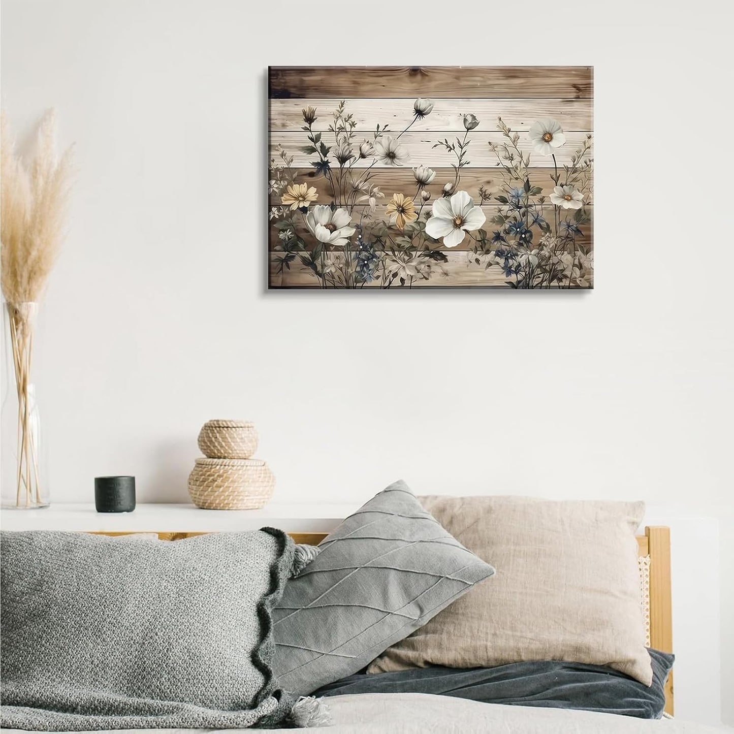 Vintage Floral Wall Art Rustic Flowers Wall Decor Farmhouse Canvas Poster Picture for Home Wall Decor, Living Room and Bedroom Decor 12x16 Inch Ready to Hang