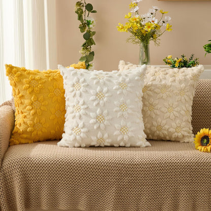 DFXSZ Spring Summer Pillow Covers 18x18 inch Set of 2 Farmhouse Decor Yellow Color Flower Heart Sunflower Soft Plush Faux Fur Jacquard Throw Pillows for Sofa Holiday Spring Home Decor PTK024C18