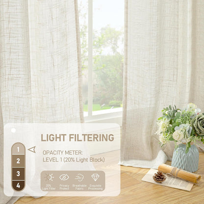 Natural Ivory Linen Semi Sheer Curtains 84 inch Length, Cream Light Filtering Soft Thick Neutral Living Room Drapes with Bronze Grommet for Bedroom/Farmhouse, 2 Panels, 52 x 84 Inch