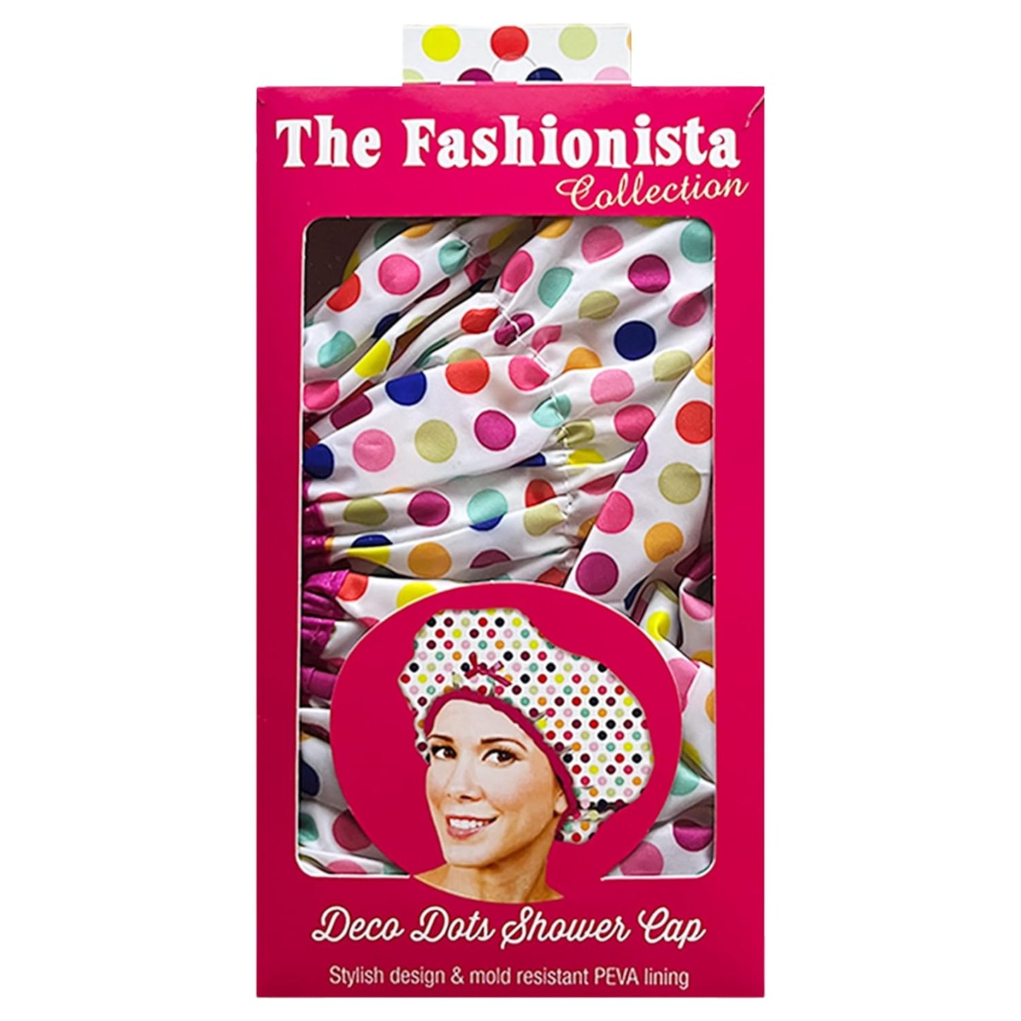 Reusable Bath & Shower Cap Lined, Oversized Waterproof Shower Caps Large Designed for all Hair Lengths with PEVA Lining & Elastic Band Stretch Hem Hair Hat - Fashionista Deco Dots