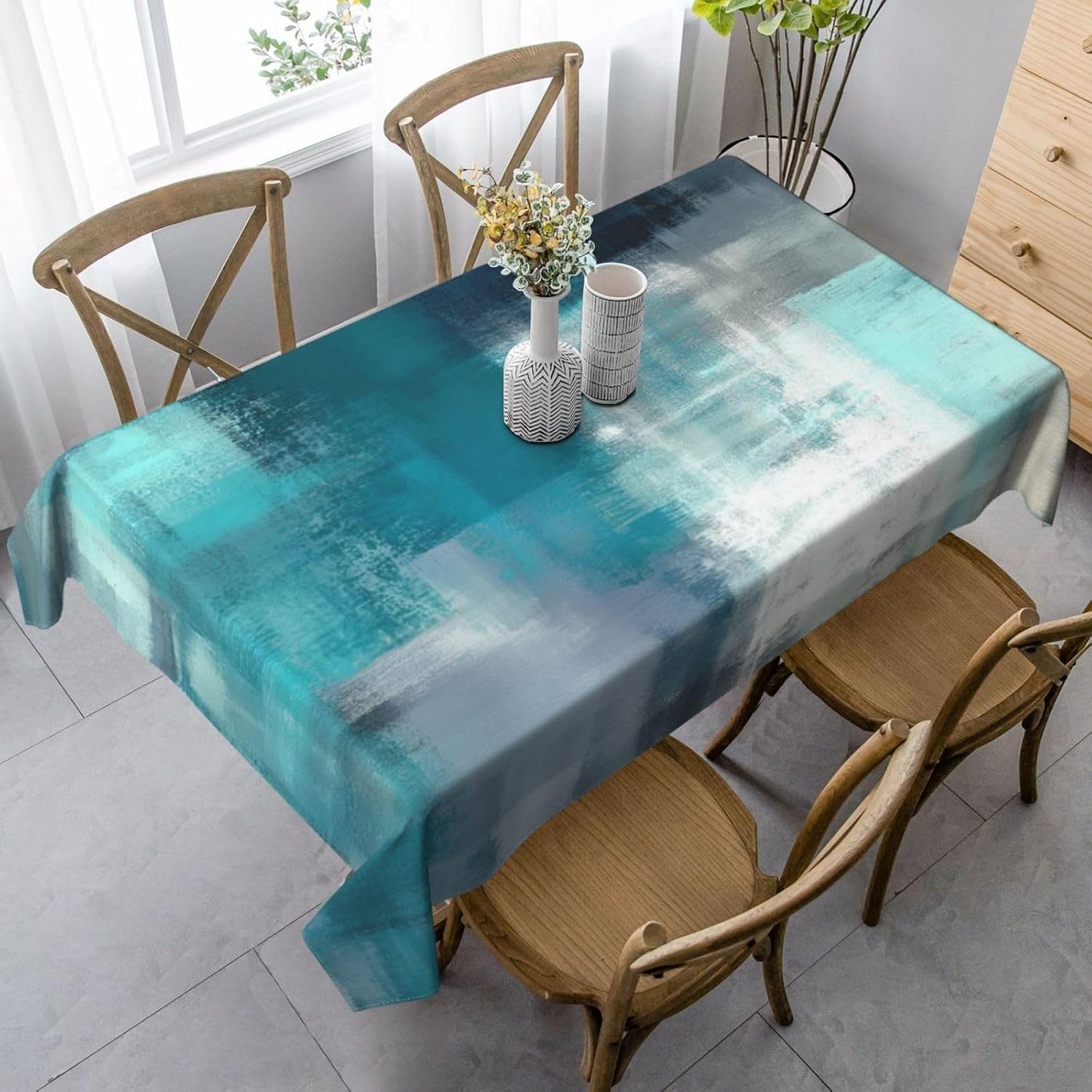 Teal Grey Tablecloth Turquoise Rectangle Table Cloth Washable Table Cover for Decoration Kitchen Dining Room 60x90 Inch