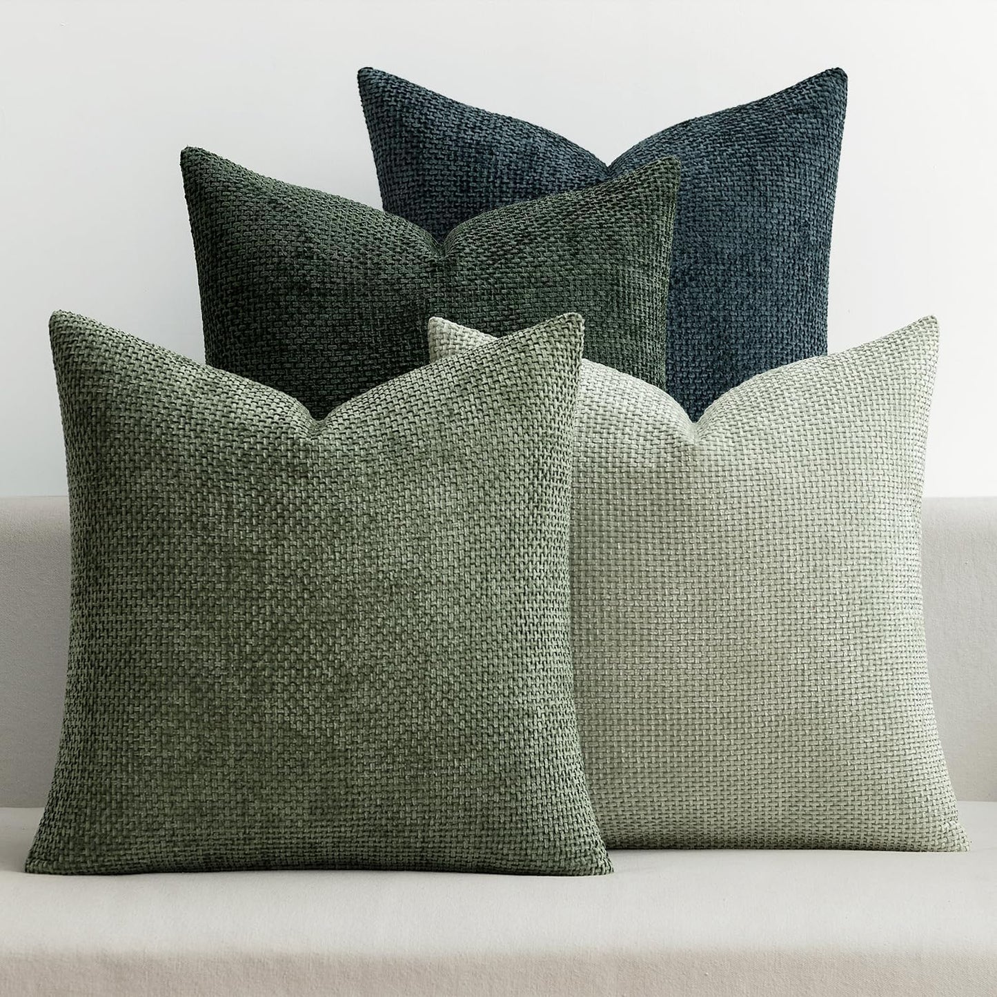 Pack of 4 Couch Throw Pillow Covers 18x18 Inch Neutral Blue Soft Decorative Chenille Pillow Covers Farmhouse Accent Cushion Covers for Boho Western Spring Coastal Decor Sofa Bed Living Room