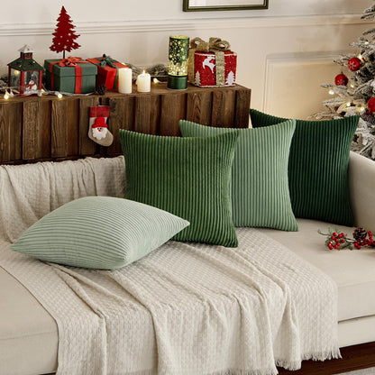 MIULEE Boho Farmhouse Sage Green Throw Pillow Covers 18x18 Inch Set of 4 Mordern Nordic Cushion Covers Soft Corduroy Spring Home Decor for Couch Bed Sofa Living Room Forest Green