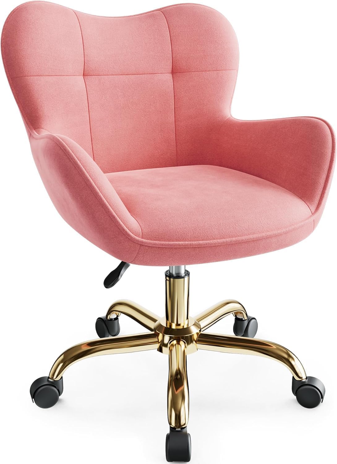 Vanity Chair with Wheels, Cute Home Office Desk Chairs Adjustable Height for Living Bedroom, Small Modern Fluffy Velvet Makeup Chair with Back for Girls (White)