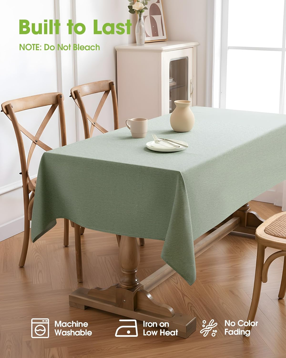 Rectangle Linen Tablecloth Waterproof & Stain Resistant, Wrinkle-Free Table Cloth Adds Elegance and Protection, Ideal for Dining, Party, Wedding and Outdoor, 52 x 70 Inch, Sage Green