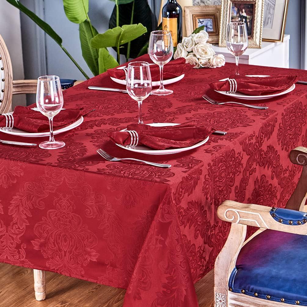 Rectangle Table Cloth Linen Farmhouse Stainproof Waterproof Washable Polyester Oblong Rectangular Fabric Table Cover for Kitchen Dining Dinner (Red, 52 X 70 Inch)
