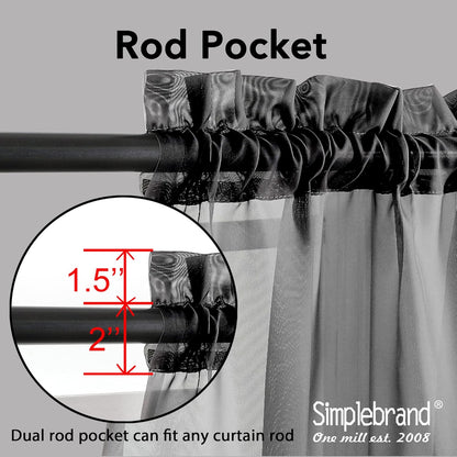Black Sheer Curtains 84 Inches Long, Light Filtering Rod Pocket Solid Color Window Sheer Curtain Panels, Elegant Curtains & Drapes for Living Room, Bedroom 2 Panels (Black, 42" W x 84" L)