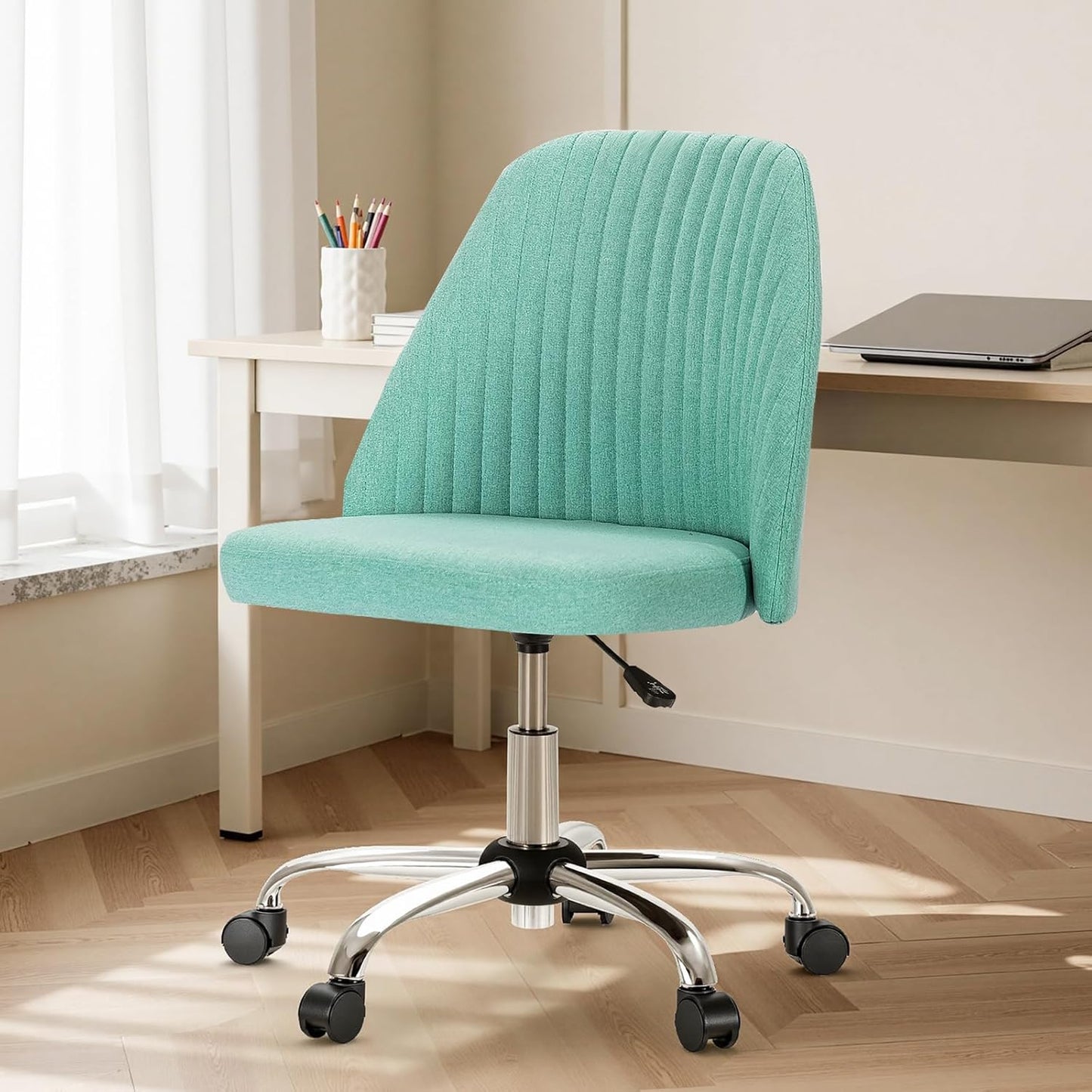 Office Chair, Comfy Desk Chair Rolling Vanity Swivel Task Chairs with Wheels, Wide Seating Armless Height Adjustable Computer Chairs for Home,Bedroom,Student,Adults, Classic Grey