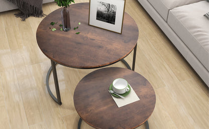 HOJINLINERO Round Coffee Table,Nesting Coffee Table Set of 2,Center Tables for Living Room,Office, Home Small Space,Stacking Side Tables,Sturdy and Easy Assembly,Wood Desktop,Brown,Large