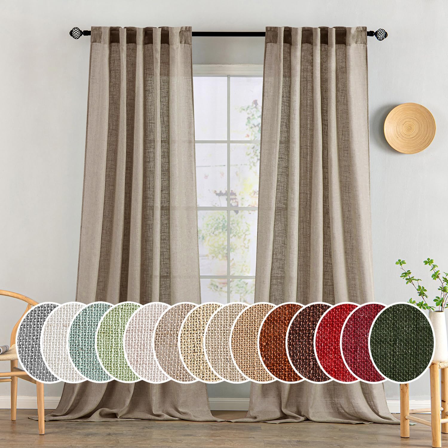 Natural White Linen Curtains 84 Inch Long for Bedroom Living Room, Soft Thick Linen Textured Window Drapes Semi Sheer Light Filtering Rod Pocket Back Tab Neutral Farmhouse Cream Ivory 2 Panels