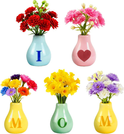 8 Pcs Refrigerator Magnets - Cute Mini Ceramic Vase Fridge Magnets with Artificial Flowers, Funny Tiny Vase Magnet for Fridge Decorative, Office, Kitchen, Locker, Whiteboard