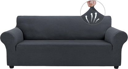 Couch Covers for 3 Cushion Couch Sofa Pet Friendly, 3 Seater Sofa Cover Washable Slipcovers Protector Furniture Covers for Dogs Spandex Jacquard Fabric Small Checks（Large，Black）