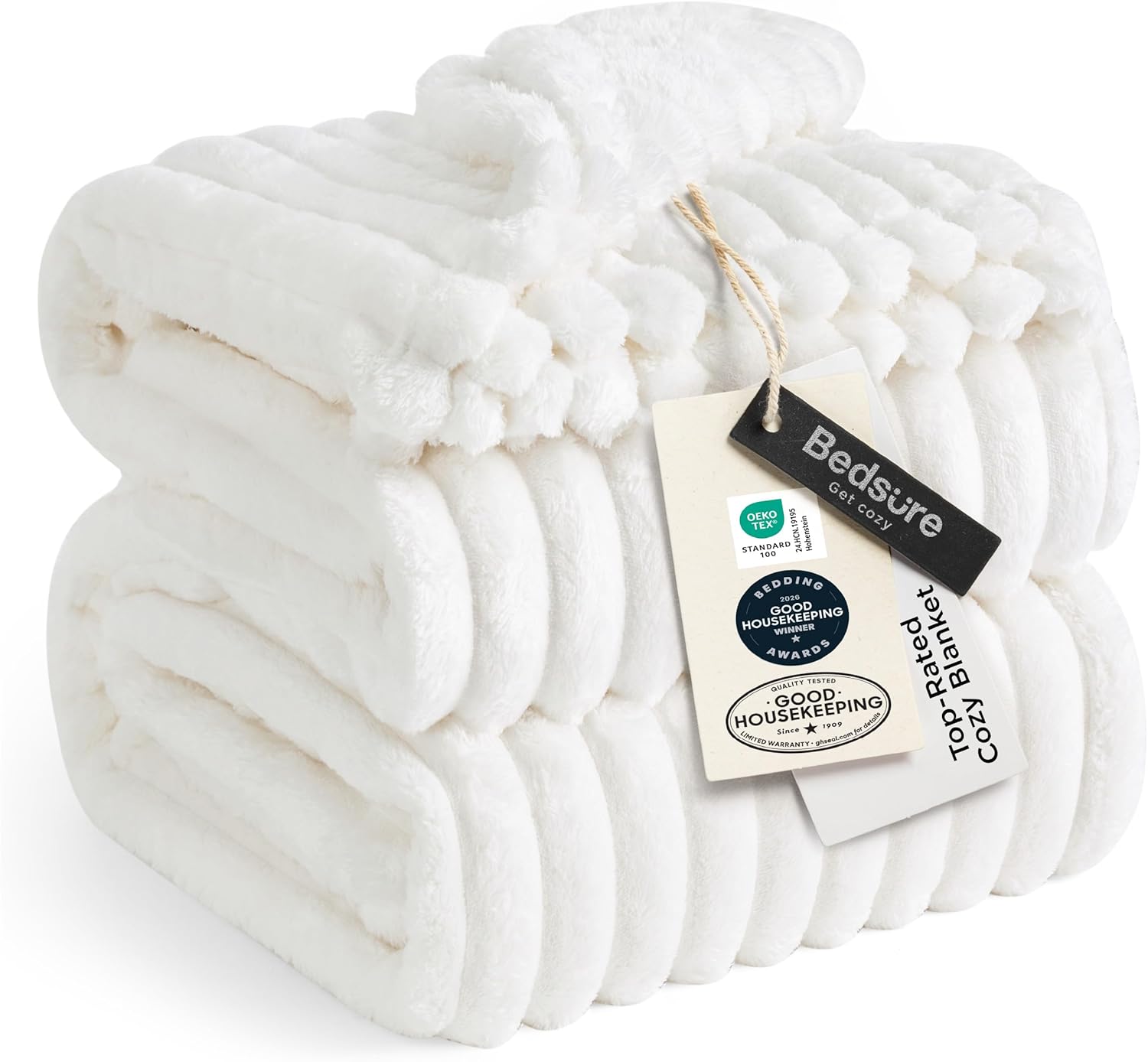 Bedsure GentleSoft Blankets Queen Size for Bed - Cozy Soft Sofa Couch Cover Blankets for Women, Cute Large Bedding Fleece Throws for Girls, Off White, 90x90 Inches