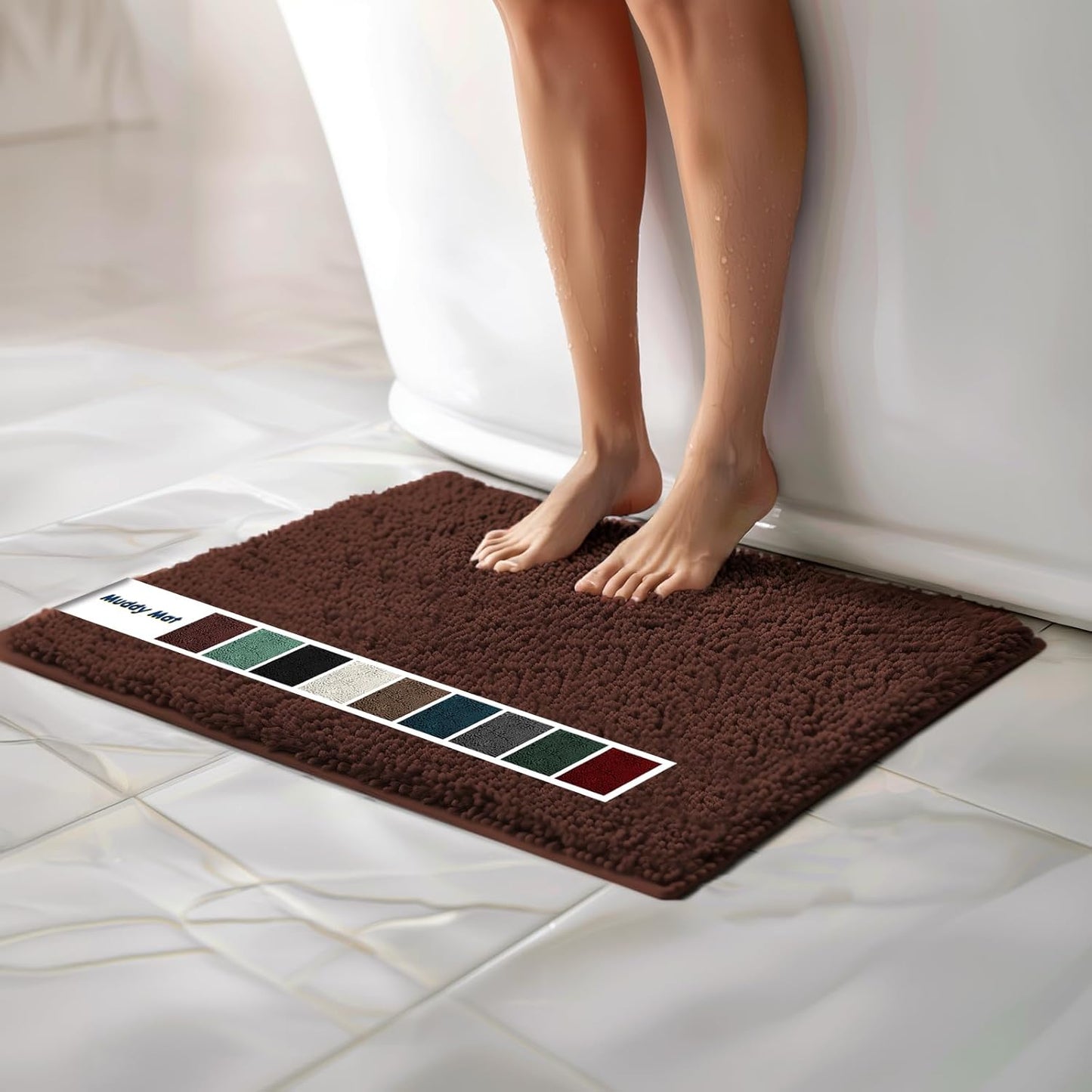 Chenille Bathroom Rugs Quick Dry Microfiber Mats Non Slip Washable, Extra Thick, Soft and Highly Absorbent Bath Mats for Bathroom, Kitchen, and Shower Floor - Grey 36"x60"