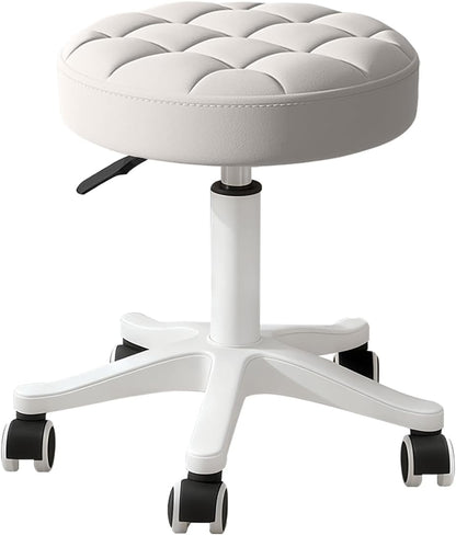 Small PU Leather Round Stool Chair Armless Comfy Rolling Medical Salon Stools with Wheels Height-Adjustable for Tattoo Salon Work Home, Office Chair