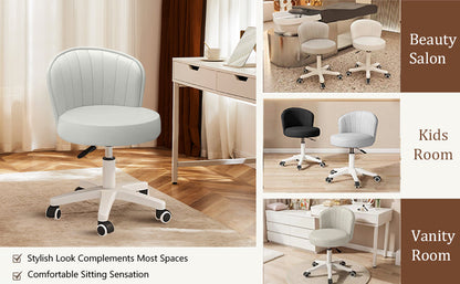 Small Round Rolling Desk Chair Armless Comfy Vanity Computer Chair Height Adjustable Swivel Work Spa Chair