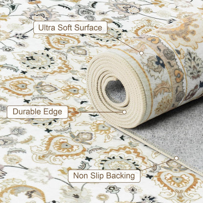 5x7 Area Rugs Living Room Rug: Washable Vintage Boho Rug No Slip Stain Resistant Soft Carpet Indoor Floor Floral Large Carpets for Bedroom Dining Room Farmhouse Nursery Hallway Home Office Beige