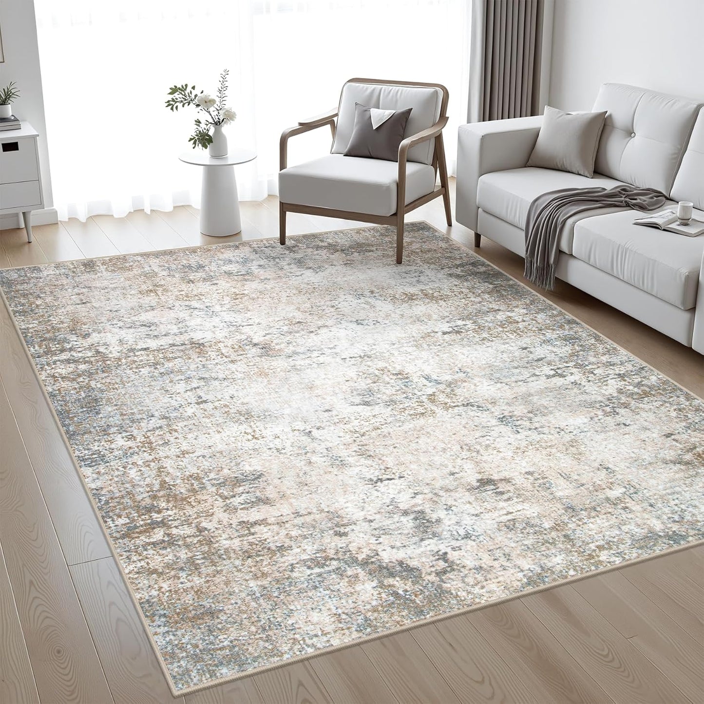 5x7 Area Rug Living Room Rug: Washable Modern Abstract Soft Thin Rug Indoor Floor No Slip Stain Resistant Carpet for Bedroom Dining Room Farmhouse Nursery Home Office - Black