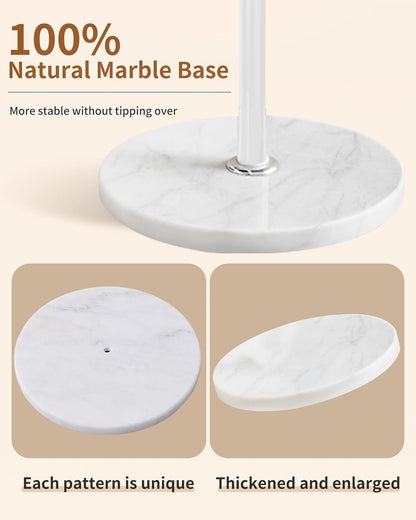 Metal Coat Rack with Natural Marble Base,360°Rotary Coat Rack Stand with 14 Hooks,Modern Freestanging Coat Racks,White Coat Jacket Hanger Clothes Tree Stand for Entryway,Corner