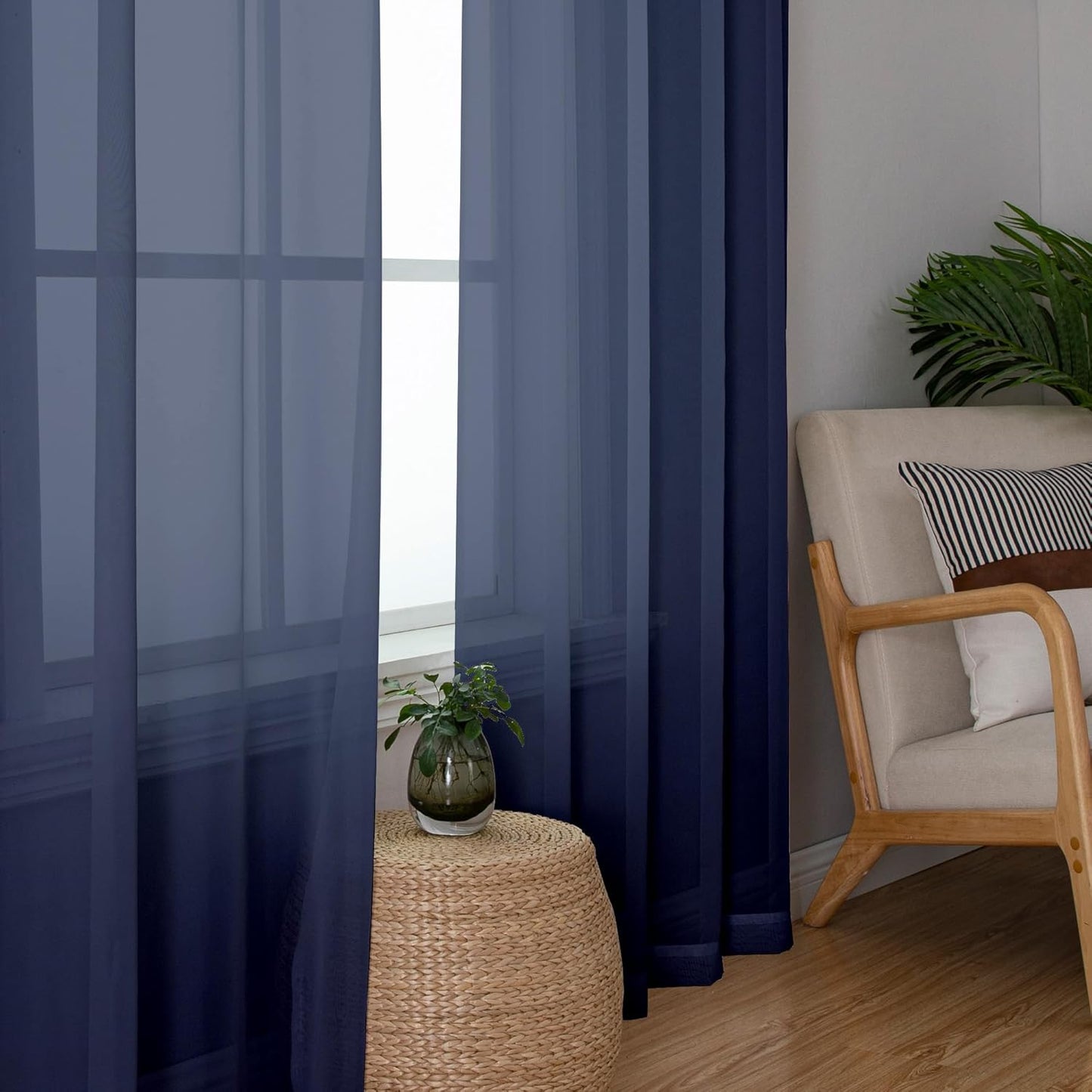 Sheer Navy Blue Curtains 84 inch Length 2 Panels Set, Airy Soft-Touching Rod Pocket Voile Drapes for Living Room/Bedroom, Each 40W x 84L