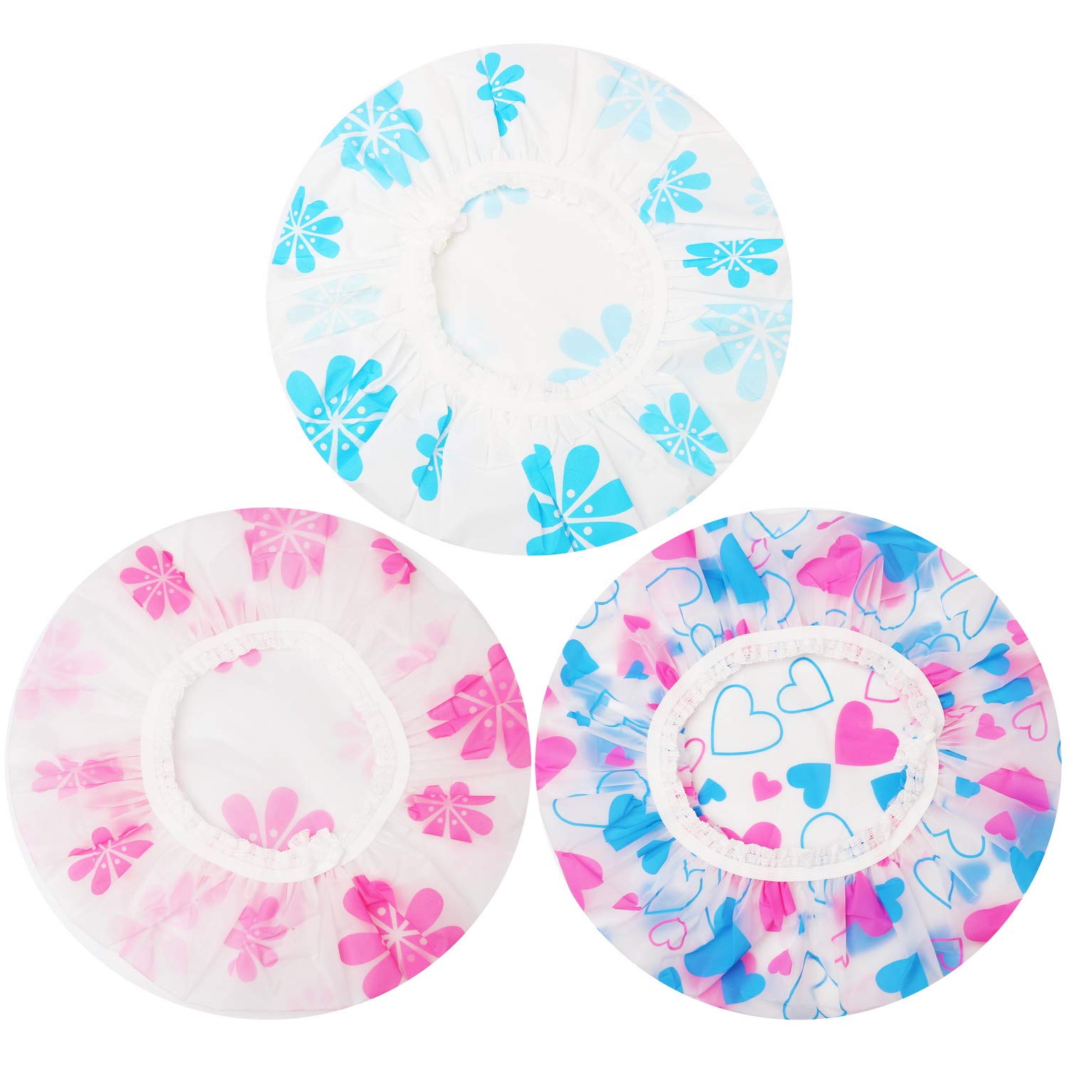 Shower Caps, 3 Pcs Plastic Reusable Shower Caps Elastic Band Bath Caps for Women Ladies Spa Salon