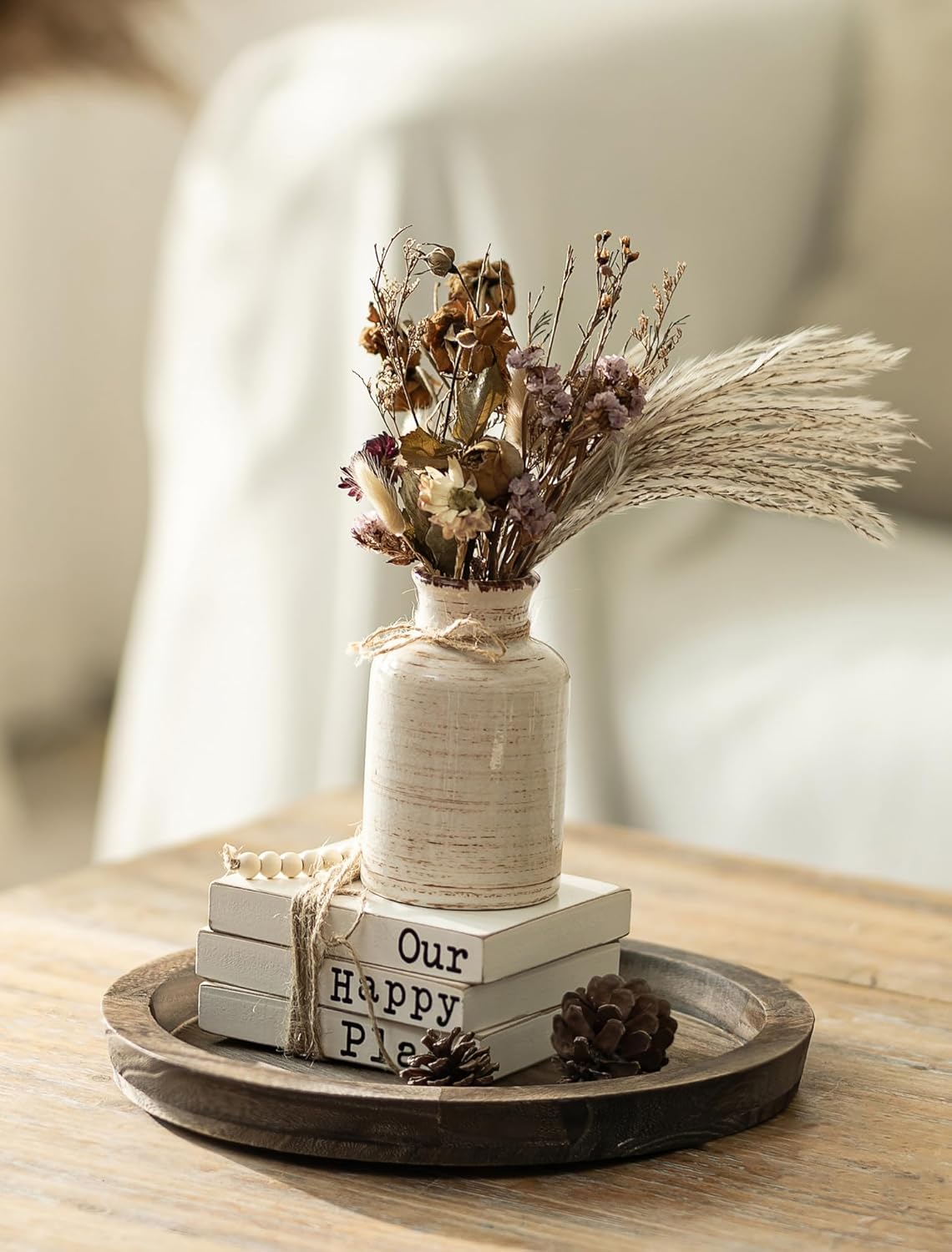 Candle Plate Holder Tray: Round Wood Decorative Candle Plate - Rustic Farmhouse CoffeeTable Decor - Tealight Pillar Trays for Home Decor (Distressed)