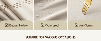 Beige Rectangle Linen Polyester Tablecloth with Decorative Cutouts Spring Waterproof Stain Resistant & Shrink-Proof Table Cloth 52x70 inch Farmhouse Style for Dining Wedding and Outdoor
