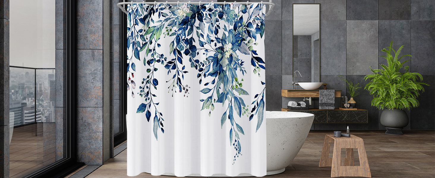 Shower Curtain Blue Eucalyptus Shower Curtains for Bathroom, Watercolor Leaf Shower Curtain Sets Waterproof Plant Shower Curtain Leaves Fabric Cloth Bathroom Curtains 72x72 inch with Hooks