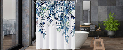 Shower Curtain Blue Eucalyptus Shower Curtains for Bathroom, Watercolor Leaf Shower Curtain Sets Waterproof Plant Shower Curtain Leaves Fabric Cloth Bathroom Curtains 72x72 inch with Hooks