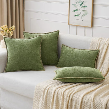 MIULEE Pack of 2 Couch Throw Pillow Covers 18x18 Inch Sage Green Farmhouse Decorative Pillow Covers with Stitched Edge Soft Chenille Solid Dyed Summer Pillow Covers for Sofa Bed Living Room