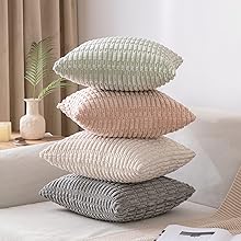 MIULEE Pack of 2 Corduroy Decorative Throw Pillow Covers 18x18 Inch Soft Boho Striped Pillow Covers Modern Farmhouse Home Decor for Sofa Living Room Couch Bed Cream White