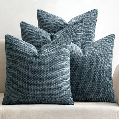 Pack of 4 Couch Throw Pillow Covers 18x18 Inch Neutral Blue Soft Decorative Chenille Pillow Covers Farmhouse Accent Cushion Covers for Boho Western Spring Coastal Decor Sofa Bed Living Room