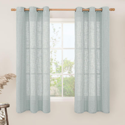 Natural Ivory Linen Semi Sheer Curtains 84 inch Length, Cream Light Filtering Soft Thick Neutral Living Room Drapes with Bronze Grommet for Bedroom/Farmhouse, 2 Panels, 52 x 84 Inch