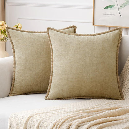 MIULEE Pack of 2 Couch Throw Pillow Covers 18x18 Inch Sage Green Farmhouse Decorative Pillow Covers with Stitched Edge Soft Chenille Solid Dyed Summer Pillow Covers for Sofa Bed Living Room